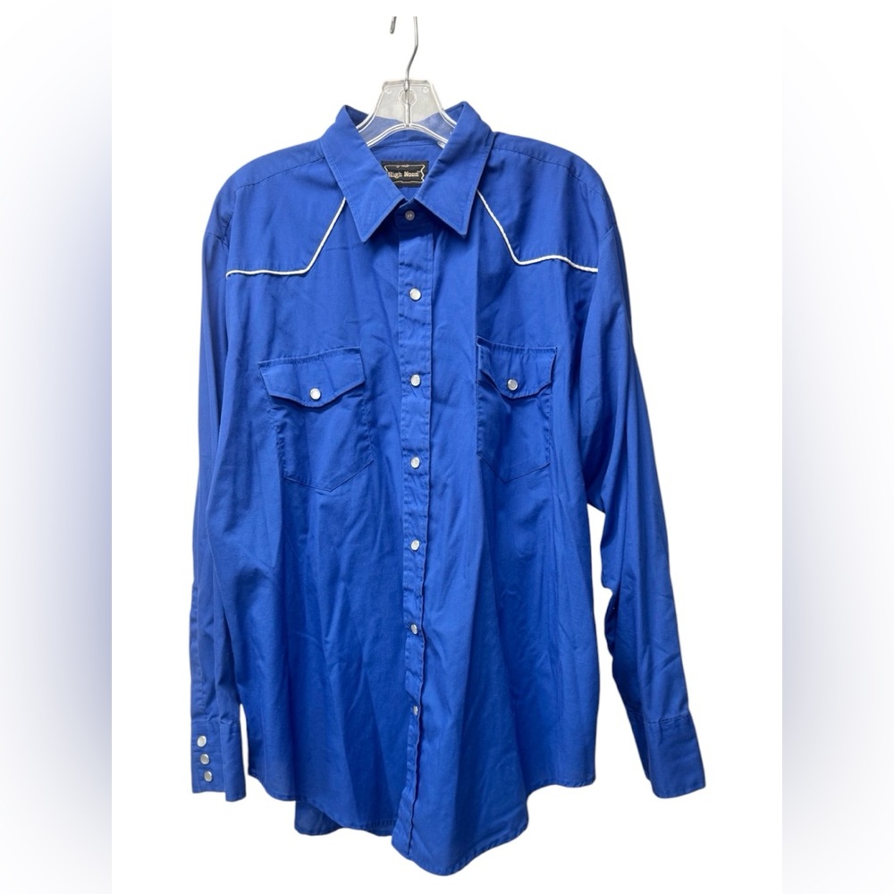 High Noon VTG Western Shirt Royal Blue Retro Size L/XL** Cowboy Rodeo Pearl Snap